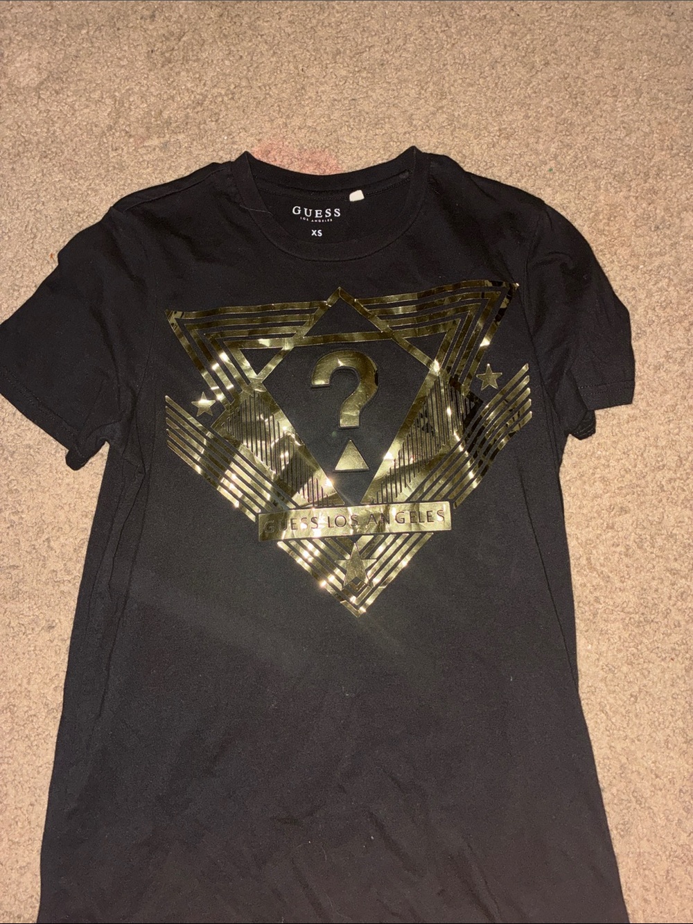 GUESS Black Short Sleeve Tee with Metallic Gold Graphic